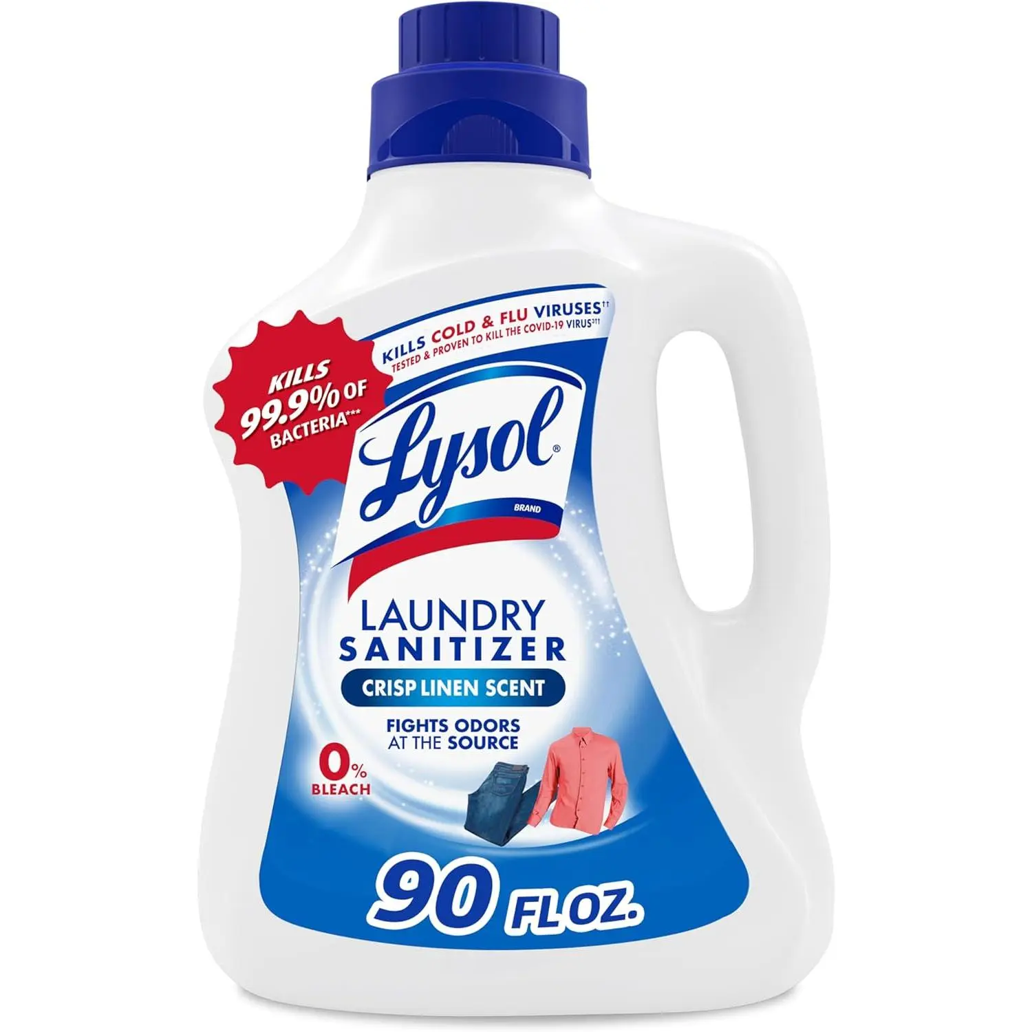 Lysol Laundry Sanitizer Additive - Bacteria Kill Formula, Odor Eliminator, Crisp Linen Scent, 90oz Large Bottle for Baby Laundry