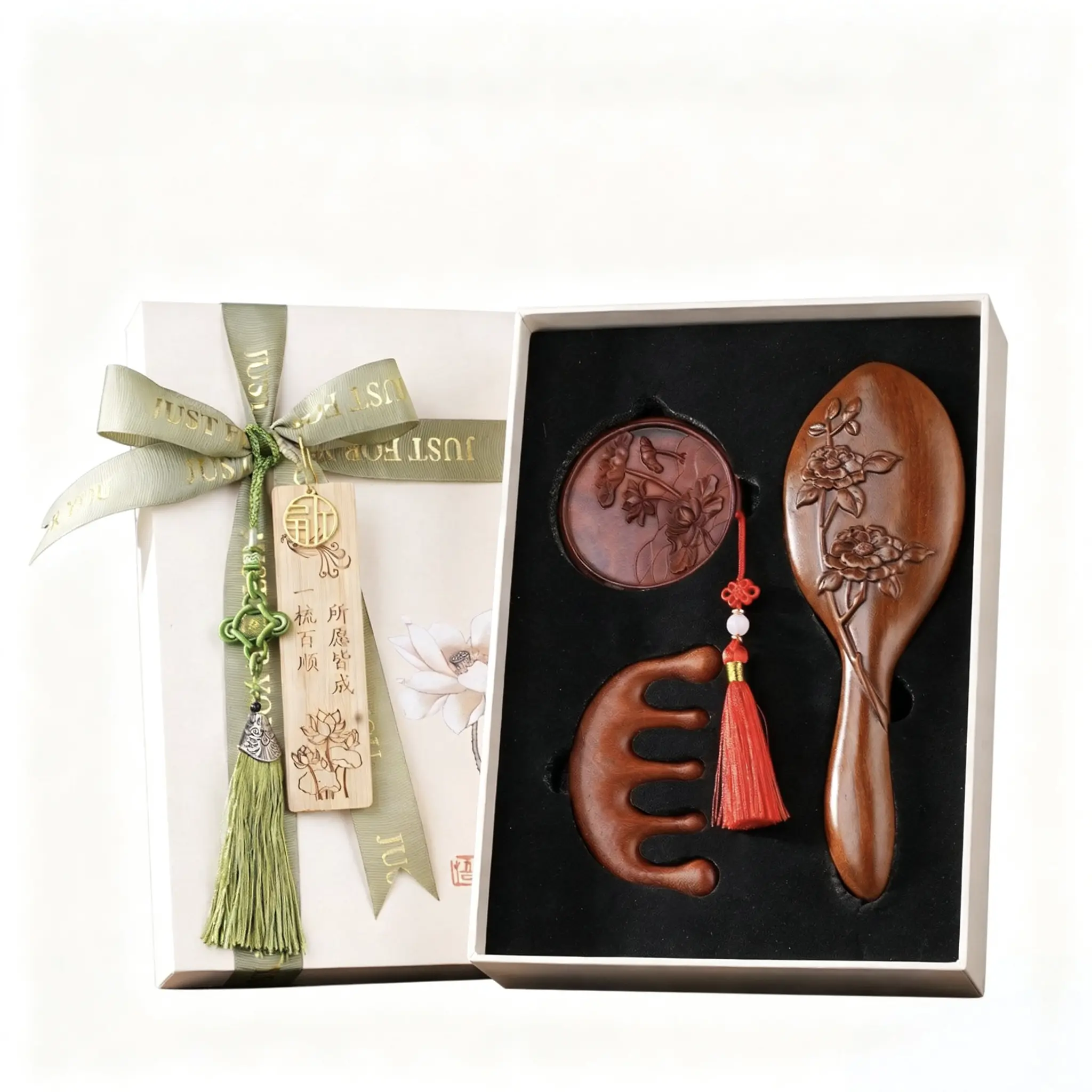Hand Carved Wooden Comb Set Gift Box Hair Styling Combs Hair Detangling Comb