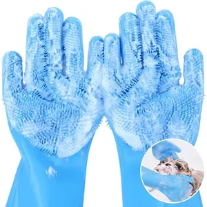 Pet Grooming Bathing Gloves Dog Cat Bathing Shampoo Scrubber Magic Massaging Cleaning Cleanner Sponge Silicon Hair Removal Glove Grooming Supplies