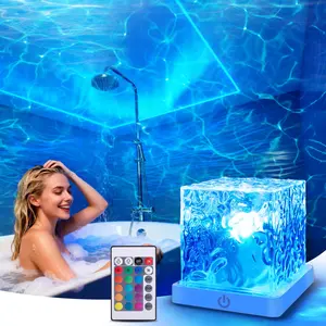 Viral Cube Ocean Wave Night Light - 16 Color 3D Holographic Water Ripple Lamp, Remote Control, Rechargeable Cordless, for Bathroom Bath Spa, Relaxing Ambient Light - Perfect Gift for Bath Lovers