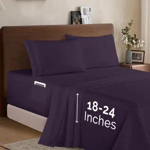 Mocassi Extra deep 18-24 Inch Pocket 3 Line Embroidery, 4-Piece Sheet Set, Moody Shades Mocassi Extra deep 18-24 Inch Pocket 3 Line Embroidery, 4-Piece Sheet Set, Moody Shades