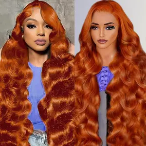 26inch Ginger Orange Lace Front Wig Hoyrhra Hair 220 Density 13x6 Hd Body Wave Lace Front Wigs Human Hair Pre Plucked 350# Colored Frontal Wigs Human Hair Ginger Wigs for Women 26inch