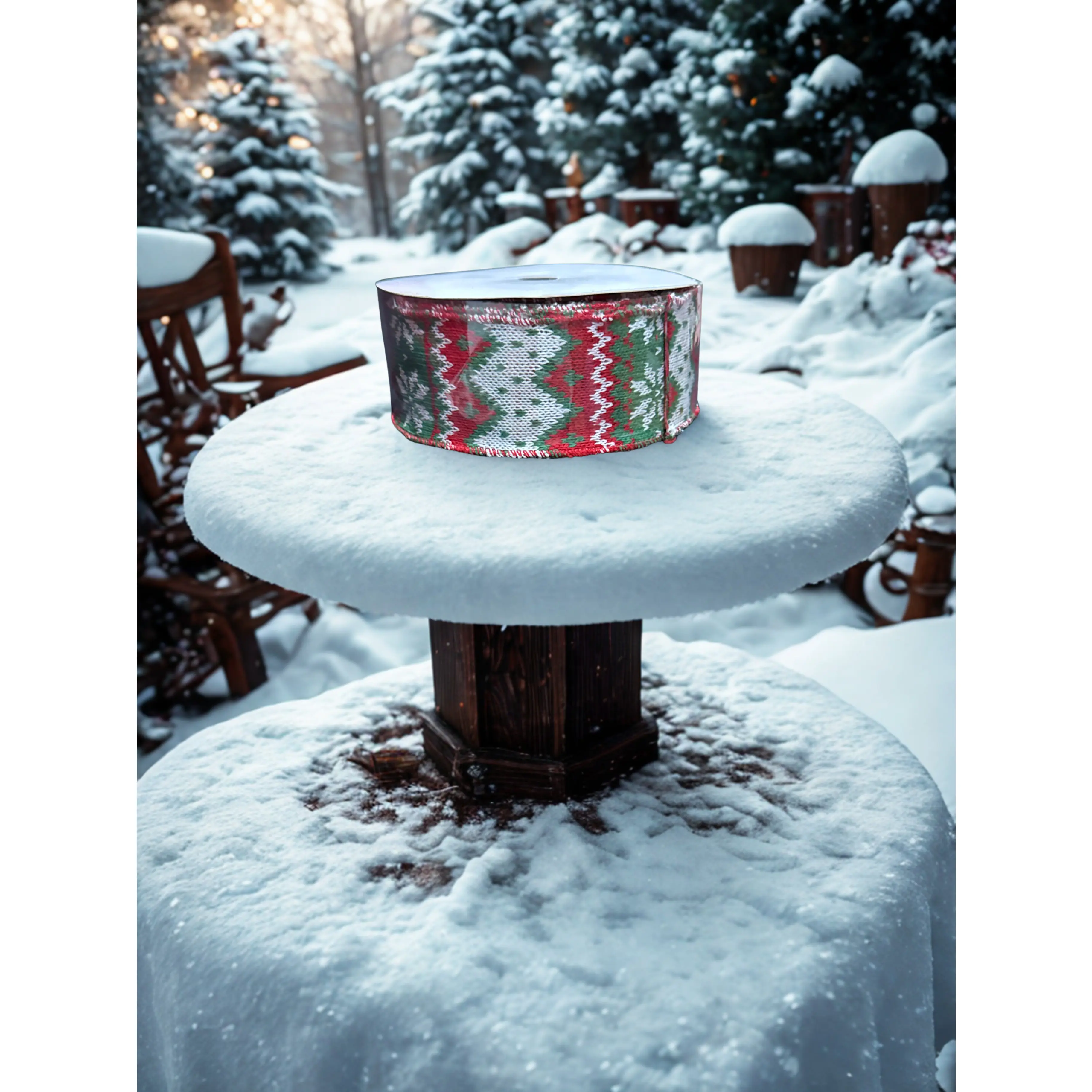 Ugly Christmas Fabric Ribbon, 2.5 in x 10 yd, Red-Green-White Playful Durable Wire Edge Festive Holiday Decor Supply for Gift Packaging, Tree Ornaments, Ugly Sweater, 10 Yards