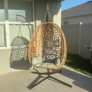 Outdoor Wicker Hanging Chair with Stand - Comfortable & Stylish for Patio & Garden Use
