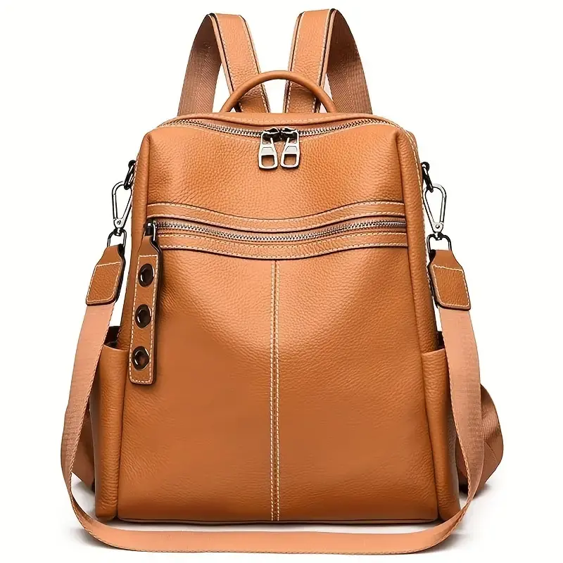 Maxoner Women's Genuine Leather Convertible Backpack Purse - Minimalist Geometric Waterproof Casual Travel Backpack, High Capacity Durable Soft Adjustable Rucksack for Adults with Local Delivery, High Capacity Backpacks campingessentials