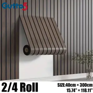 2 Rolls/4 Rolls 3D Wood Grain Striped Wall Stickers, 118.1x15.7 Inch Thick Textured Wall Decals, Easy Cut and Stick, Bedroom Living Room Decor