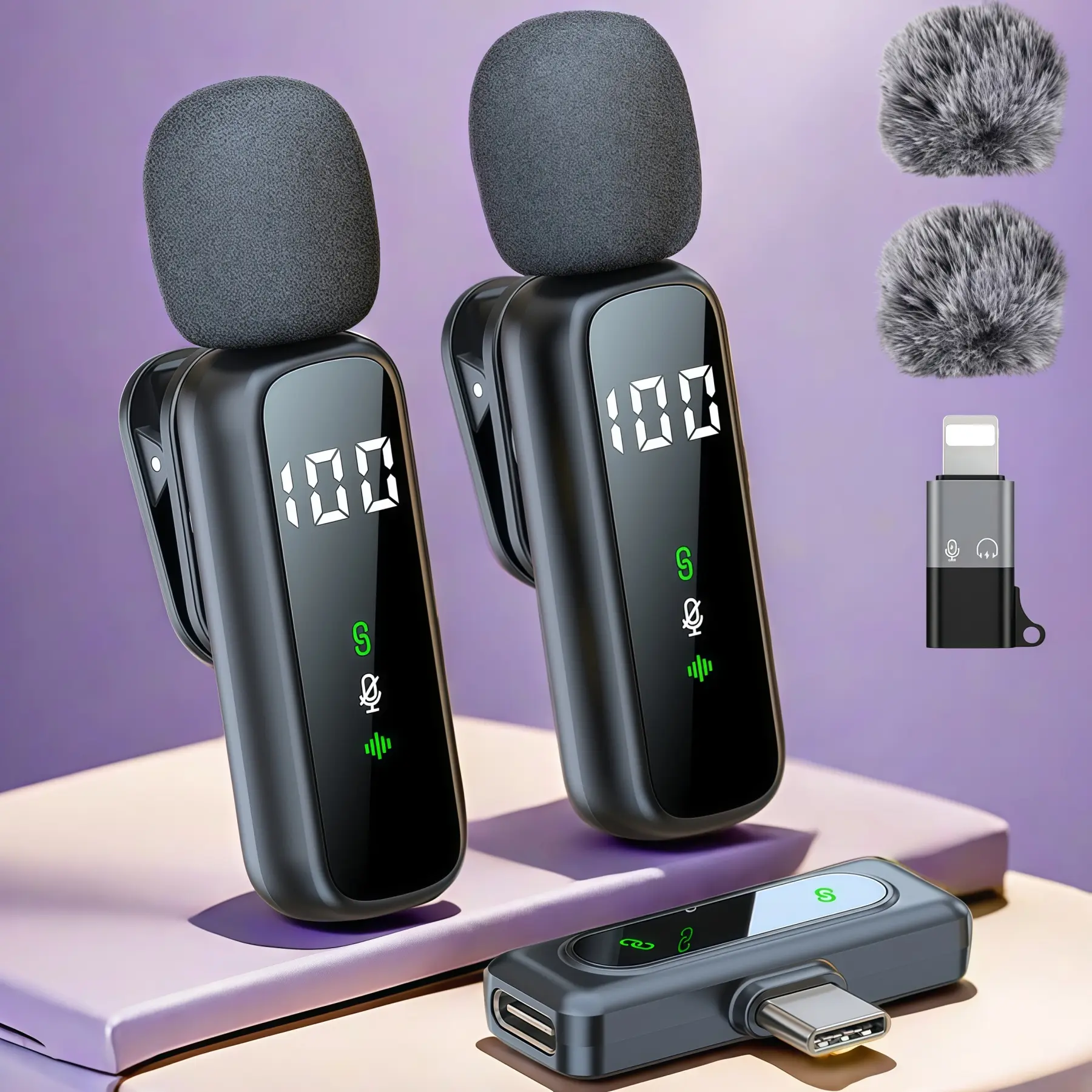 USB-C Lavalier Wireless Microphone, Portable Audio Device for Phones & Electronics Video Recording mic rechargeable Microphone Pack