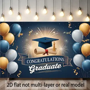1pc Polyester 2D Flat Graduation Banner, Festive & Party Decorative Prop for Home & Room Decoration