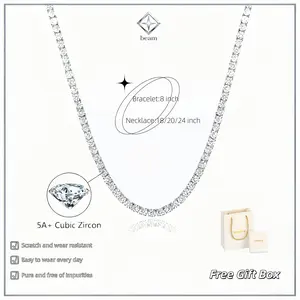 Tennis Necklace or Bracelet 3mm/5mm Simulated Diamond Tennis Necklace for Women/Men  Classic 8in"/ 18in"/20in"/24in" Lengths with Upgraded Box Clasp Safety Latch Gold Jewelry