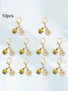 10 Piece Zinc Alloy Daisy Bee Keychain Set, Inspirational Bee Pendant Gift, DIY Handmade Bag Accessories, Craft Jewelry Keychains, Keychain for Bags
