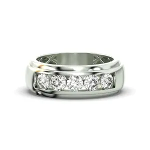 Men's Jewelry - Men's VVS Lab Diamond 5 Stone Wedding Band |  White Gold
