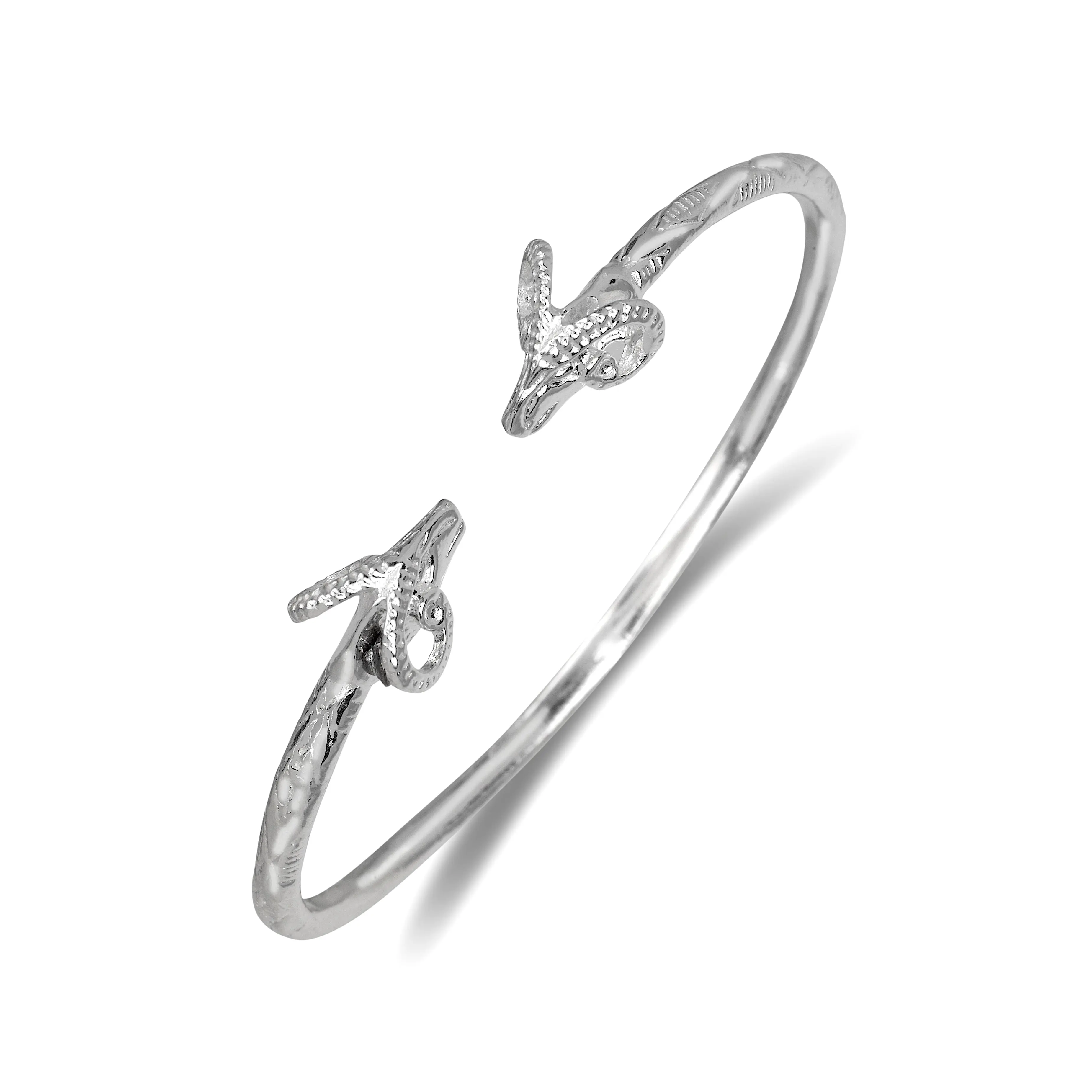 BETTER JEWELRY Unisex Ancient .925 Sterling Silver West Indian Bangle for Adults, 3.5mm, 24g, Symbolic Ram Heads, Handmade in USA, 3 Months Warranty, Anniversary Gift-Ready with Gift Box
