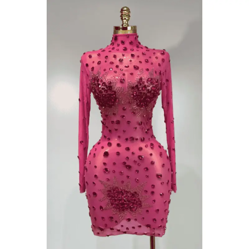 Women's Oriana Sparkly Rhinestone Bead Bodycon Dress - Formal Evening Outfits, Curvaceous Dramatic Bombshell Party Dress for Nightclub Events, Bead Party Dresses