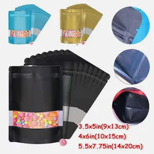 Mylar Foil Food Storage Stand Up Zip Seal Pouch Smell Proof Bags with Window 3.5x5in 4x6in 5.5x7.75in 100 Pack UV Protection Durable Flexible Packaging