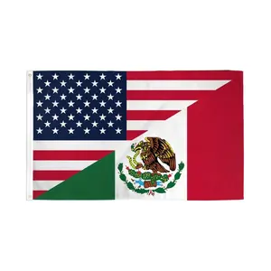 USA-Mexico Combination Print Flag, 3x5ft Poly Decorative Banner, Fiesta Party Decorations Banners