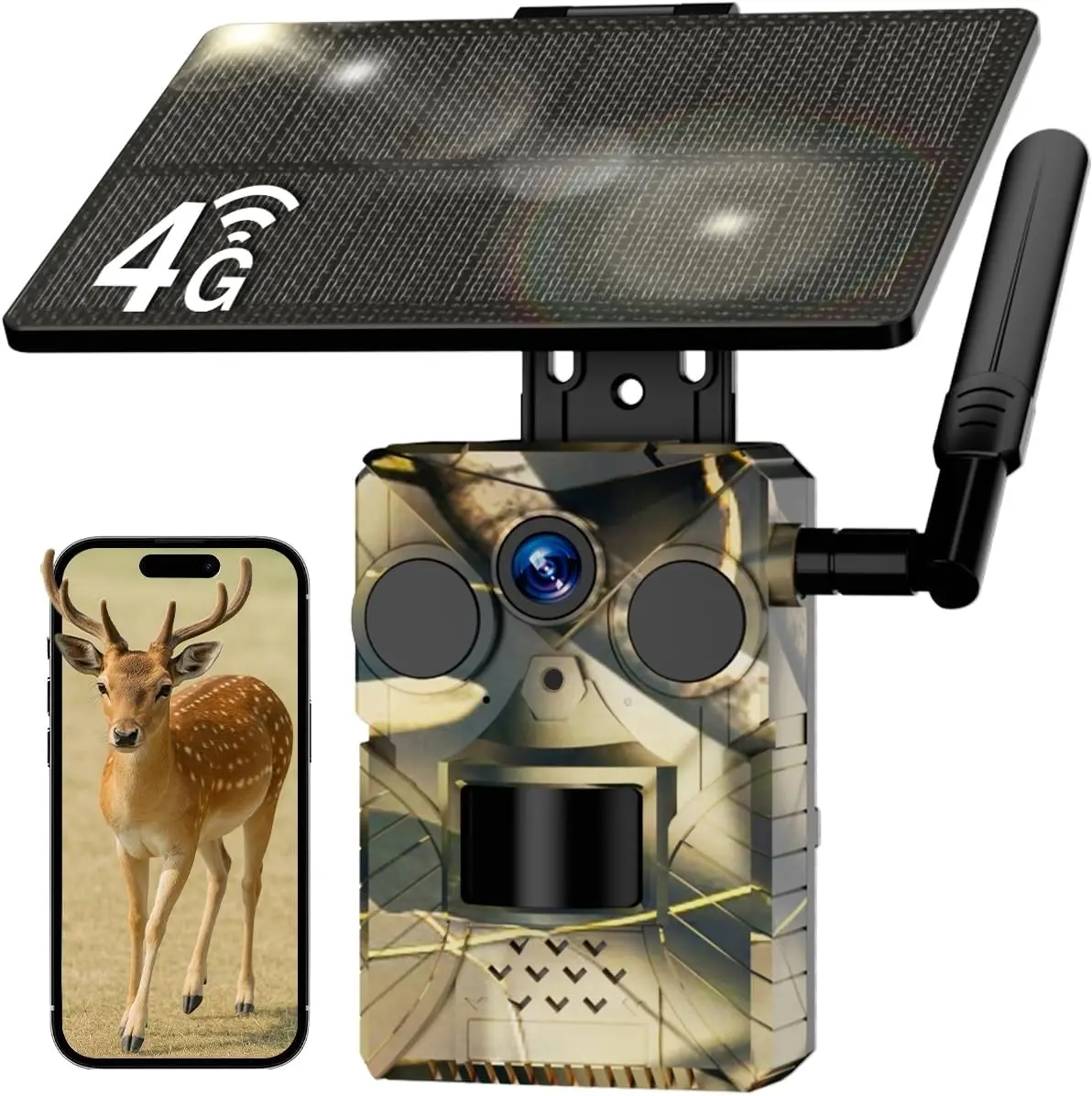 4G LTE Solar GameCamera-2K Live Video, No Power CordRequired,WiFi Not Supported,RemoteAPPControlled, WaterProof, Motion Activated,NightVision,4G Data Cellular Card Included (Datarefill is required for 4G data usage)
