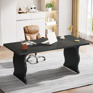 LITTLE TREE 63" Large Executive Desk for Home Office, Spacious Computer Desk with Ample Leg Room, Double PC Gaming Writing Table Study Desk with Sturdy Legs