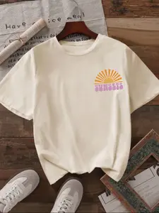 Women's Casual Graphic T-Shirt, Short Sleeve Crew Neck Summer Style, Chevron Tie-Dye Print Comfortable Top