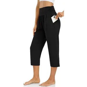 Women's Summer Gauchos High Waist Capri Pants Casual Loose Yoga Pants Cropped Minimalist Trouser with Pockets Comfortable Basic Bottom Womenswear