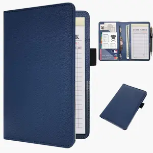 Server Book Organizer with Zipper Pocket, PU Leather Restaurant Guest Check Presenters Card Holder for Waitress, Waiter, Bartender, Dark Blue