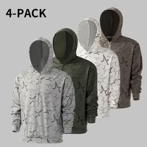 4Pack Men's AthleticHoodiesFashionable and casual printed sunscreen hoodie Long Sleeve Fishing Shirts for Men ShirtsLightweight  gym outfits workout topsgym shirts