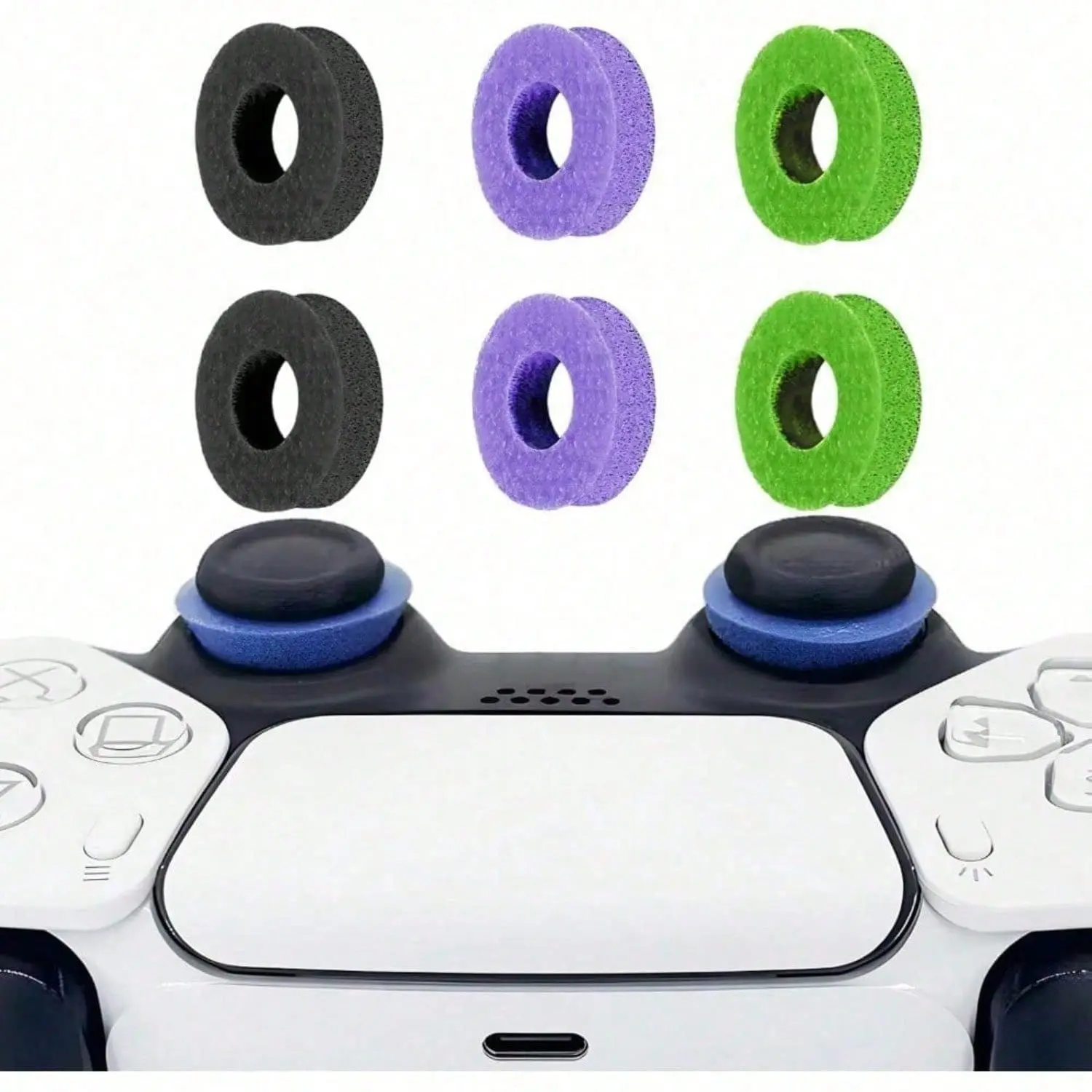 6-Piece Universal Silicone Non-Slip Gaming Controller Thumb Grip Rings, Moisture Wicking Accessories for Gamers - Improves Aim, Reduces Fatigue, Dampens Sound, Non-Slip Control Rings