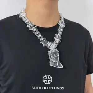 FaithFilledFinds Jesus Pendant Necklace for Men, Women, Boys, Girls - Trendy Daily Wear Necklace for Streetwear, Birthday Gifts, Church Wear, Party Accessories, Casual Everyday Accessory