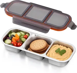 Stainless Steel Snack Containers,  Snack Containers with , 3 Compartments Leakproof Snackle Box Organizer, Divided  Storage Containers for Meal Prep, Travel (20oz, Black)