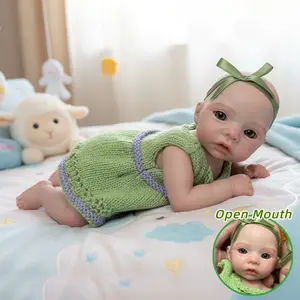 Cuddly 10 Inch Open Mouth Full Body Silicone Girl Doll With Hand Painted Skin Adorable Dress Flexible Waterproof Silicone Reborn Doll Christmas Gifts