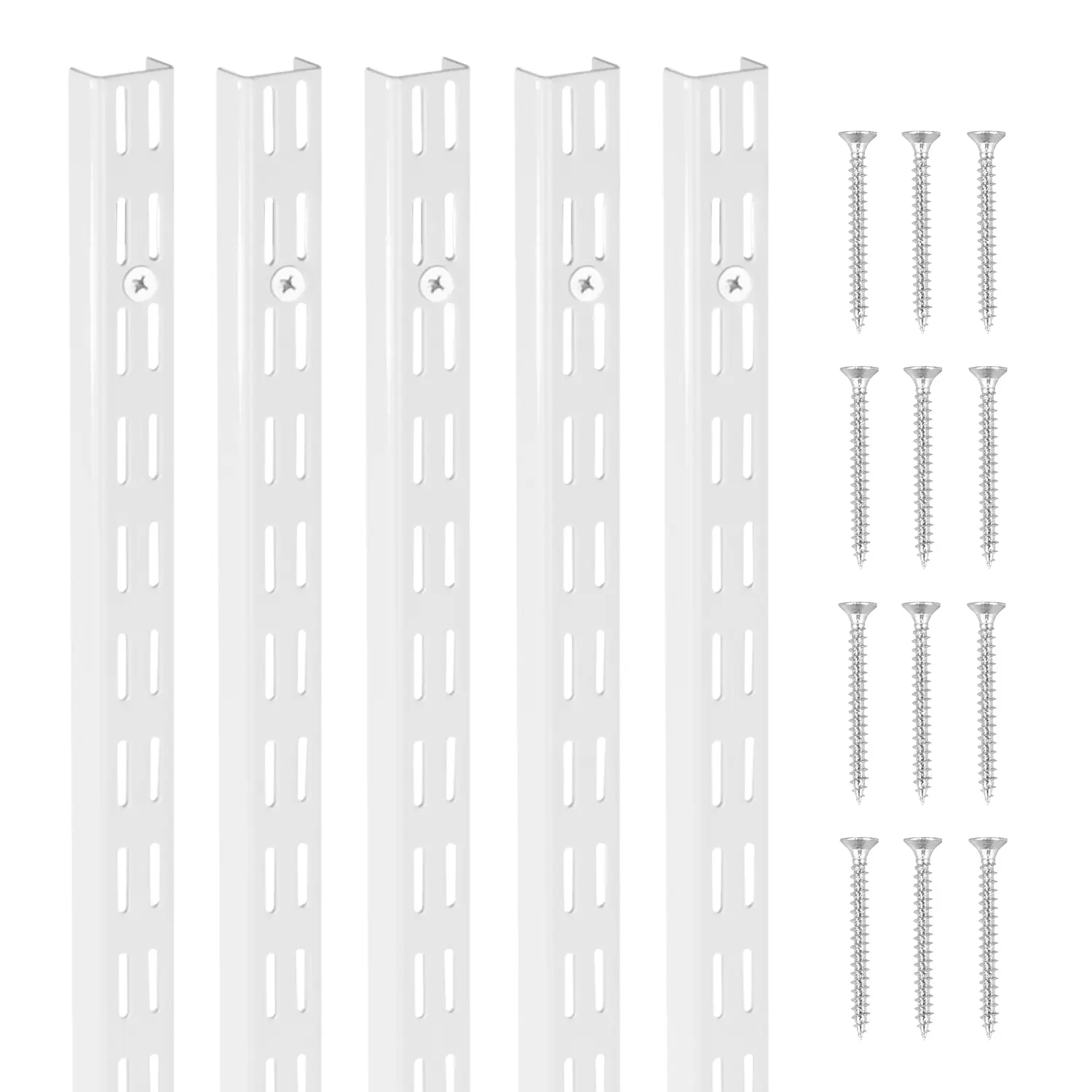 VEVOR Shelf Pilaster,  60-inch 5 Pack, Dual Track Upright Wall Shelving System, Heavy Duty Support System Twin Slot Shelf Rails, 25 Screws, Suitable for Cabinet Closet Organization Storage, Silver