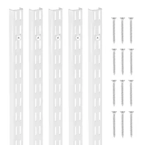VEVOR Shelf Pilaster,  60-inch 5 Pack, Dual Track Upright Wall Shelving System, Heavy Duty Support System Twin Slot Shelf Rails, 25 Screws, Suitable for Cabinet Closet Organization Storage, Silver