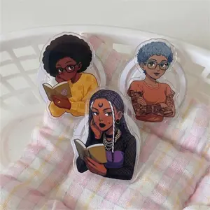 Black Girl Reading Phone Grip, Personality Pop Socket For Kindle, Girl Book Aesthetic And Trendy Black Gifts