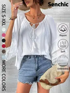 Women's Summer Lightweight Breathable Casual Pullover Top, Ethnic Pattern Loose-Fit Shirt, Boho Style Bohemian Flowing Design, Perfect for Daily Wear & Travel, Blouses