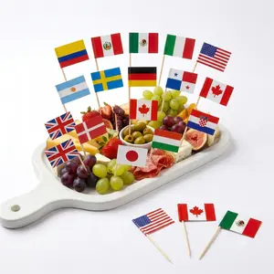 100 Pcs Mini Flags on Sticks for Global Football Event, 48 Different Countries Toothpick Flag, Flag Cupcake Toppers for Soccer Party Decorations, International Toothpick Flags Cocktail Picks color