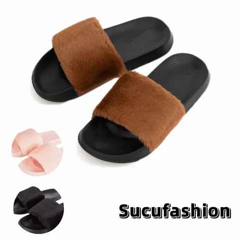 【SucuFasion New】Women's Flat and lightweight fuzzy slippers, available in multiple colors, suitable for both indoor and outdoor use, versatile everyday style slippers