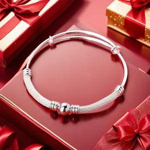 Full Silver s999 bracelet Sterling Silver bracelet Ladies push-pull bracelet can be freely adjusted size to send girlfriend birthday holiday gift Silver weight 10 g /0.35 oz