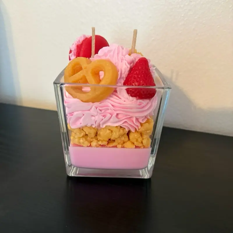 Handmade Strawberry Cake Dessert Candle, Home Decor Accent for Living Spaces