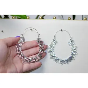 Andi-Silver Brass Ear Weights for Stretched Ears, Handmade Tribal Mandala Indian Style Gauges, Ethnic Body-Safe Piercing Body Jewelry, Body-Safe Piercing Jewelry
