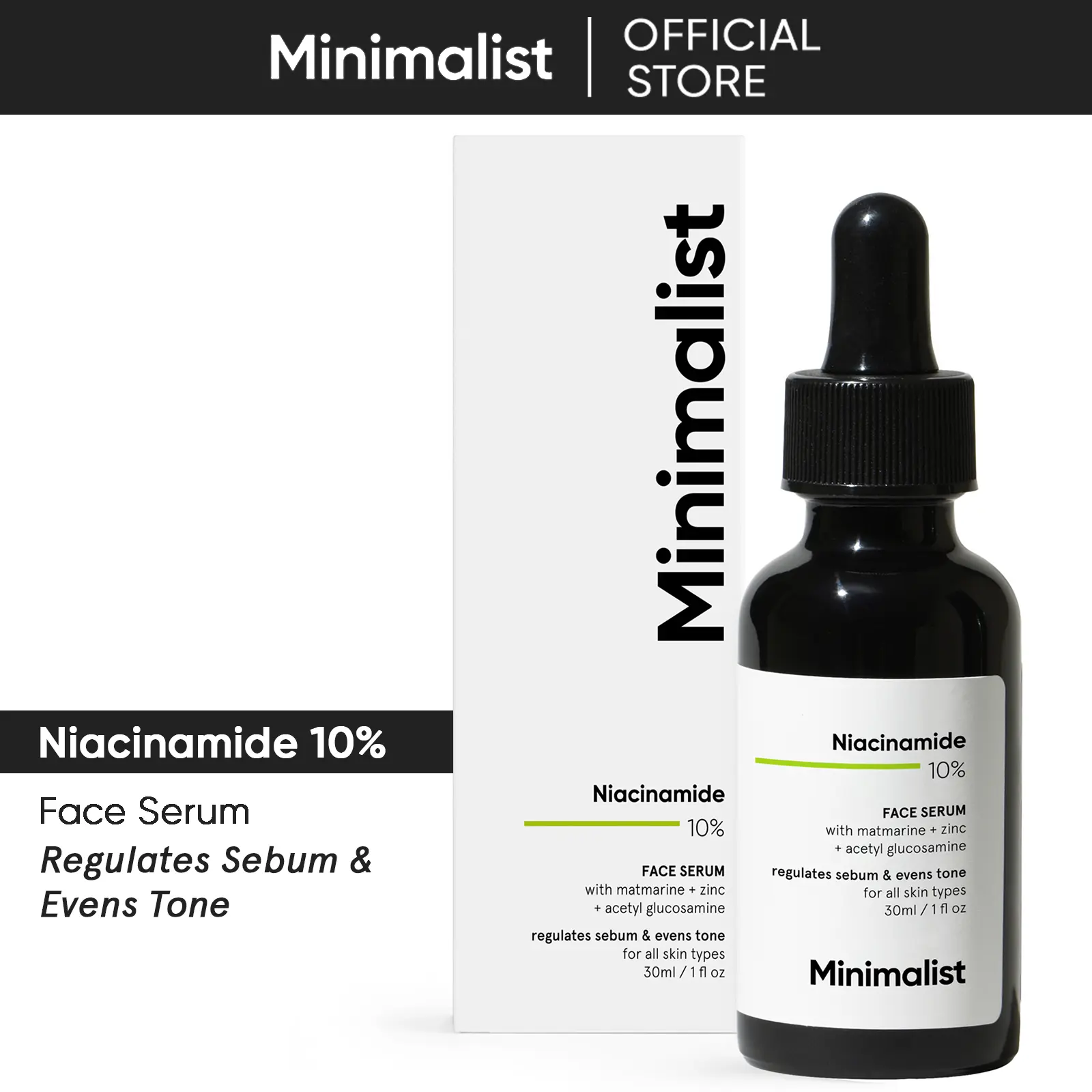 Minimalist 10% Niacinamide Face Serum for Acne, Blemishes & Oil Control | Skin Clarifying Serum for Oily Acne Prone Skin | For Women & Men | 1 Fl Oz/ 30 ml