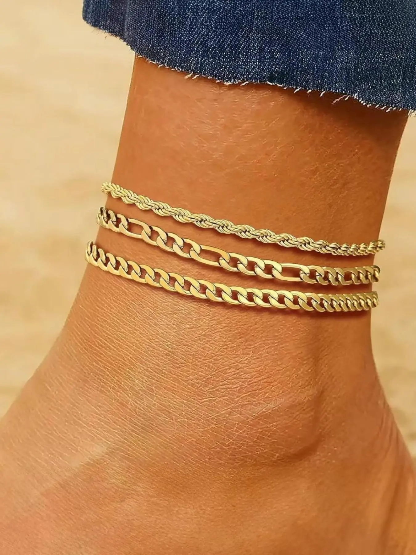 3-piece set fashionable ankle chains and bracelets, suitable for daily wear, vacation dates, and also a surprising small gift, Trendy Fashionable Accessories, Dainty Layered Anklet, Fashionable Jewelry Accessories