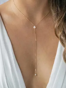 Faux Pearl Decor Y-shape Chain Necklace for Women, Elegant Stainless Steel Chain Necklace for Daily Decor, Trendy All-match & Exquisite Jewelry for Birthday Gift, Daily Wear Necklace