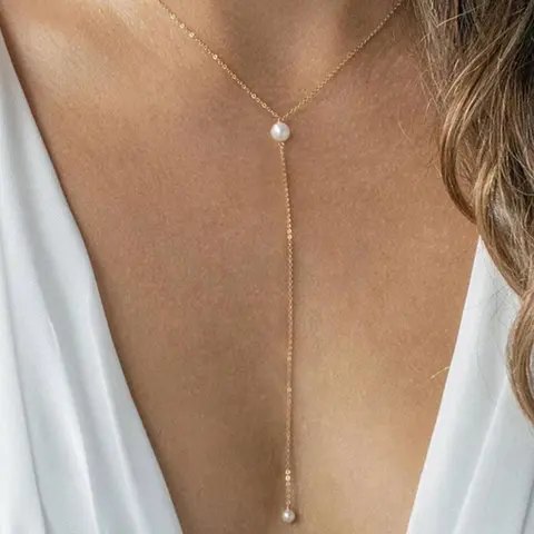 Faux Pearl Decor Y-shape Chain Necklace for Women, Elegant Stainless Steel Chain Necklace for Daily Decor, Trendy All-match & Exquisite Jewelry for Birthday Gift, Daily Wear Necklace, Decorative Necklace, Chic Gorgeous Jewelry