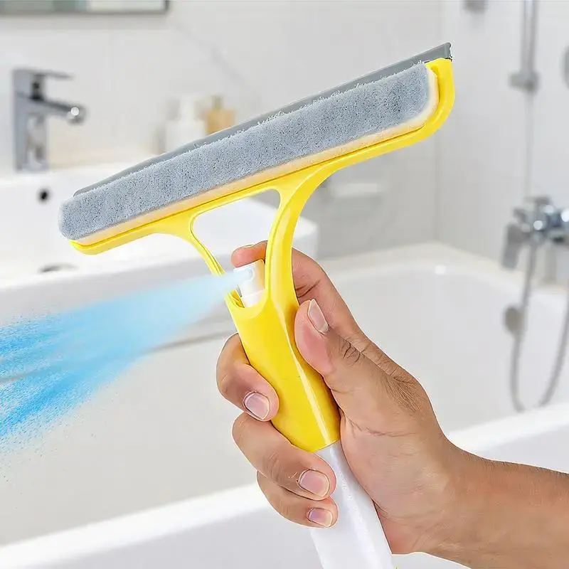3 in 1 Window Cleaning Scraper, Squeegee and Scrubber with Spray – Multifunctional Household Glass Cleaner, Car Windshield Cleaning Tool, Lightweight Silicone Microfiber Wipe, 2026 New Upgraded Version smooth