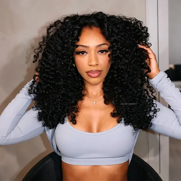 OhMyPretty Burmese Curly Virgin Hair Half Wig - 250% Density Curly Waves Human Hair Wig, Invisi Drawstrings, Glueless, Beginner-Friendly, Half Wigs, Glueless Wigs