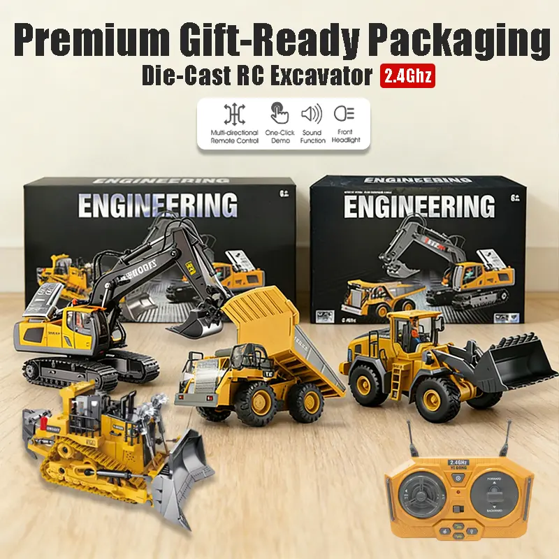 2.4G RC Construction Vehicle Set - Educational Remote Control Toy Gift Box with Excavator, Bulldozer, Dump Truck, Loader - 2/3/4-Piece Options for Boys' Birthdays