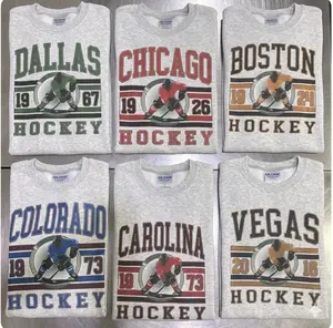 Vintage Hockey Graphic Sweatshirts Sports Hockey City Pullovers Retro Sports Sweatshirts Casual Hockey Game Top - RO