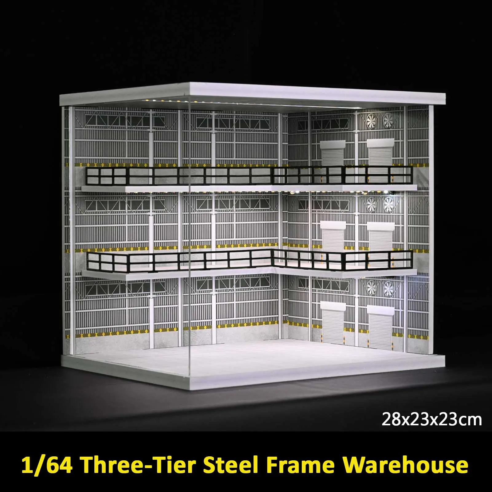 Diorama 1:64 Scale Car Garage Model LED Lighting Repair Workshop Parking Lot Scene Model Building Display Cabinet Collection Gift Toy