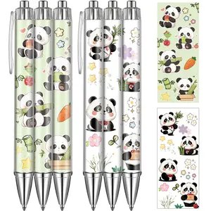 12/ 6-piece panda-themed printed ballpoint pens, cute cartoon panda patterns pen set with smooth writing and black ink, Ideal for panda enthusiasts, animal protection organizations, schools, office supplies, journaling, parties, and gifting, Fun and cute