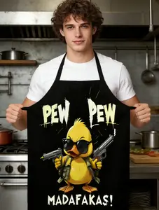 Father's Day Funny Duck Design Sleeveless Apron Stylish Glasses Bandolier Print Heavy Duty Polyester for Home Cooking Baking BBQ