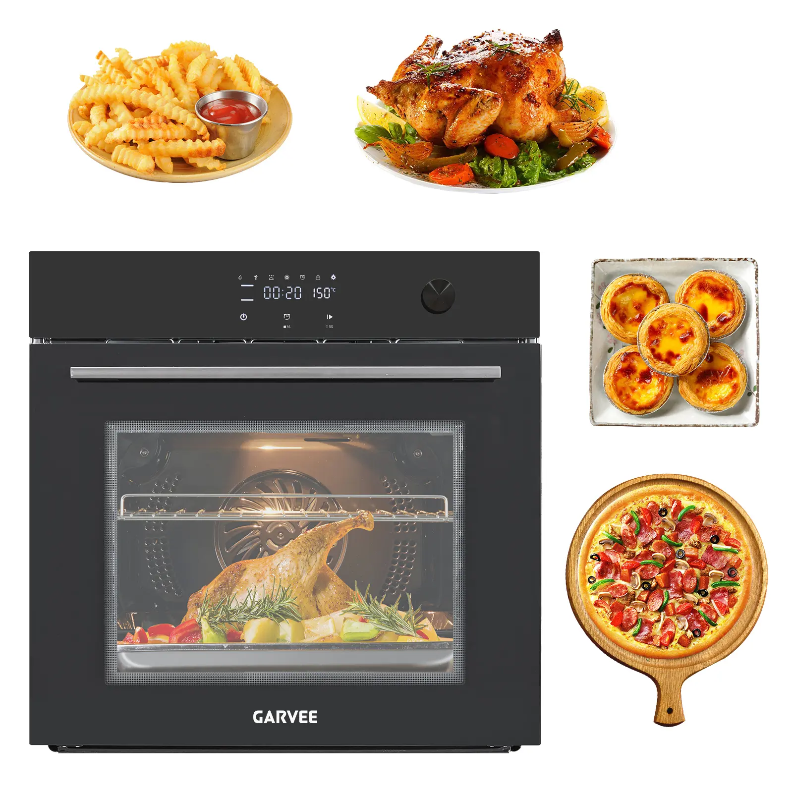 Garvee Upgraded 24 Inch Built-In Electric Oven, Stainless Steel Single Wall Oven, 2.5 Cu.Ft Convection Oven with Touch Screen, 3-Layer Insulated Glass Door, 240V 3000W, Ideal for Baking Bread, Pizza & Roast Chicken